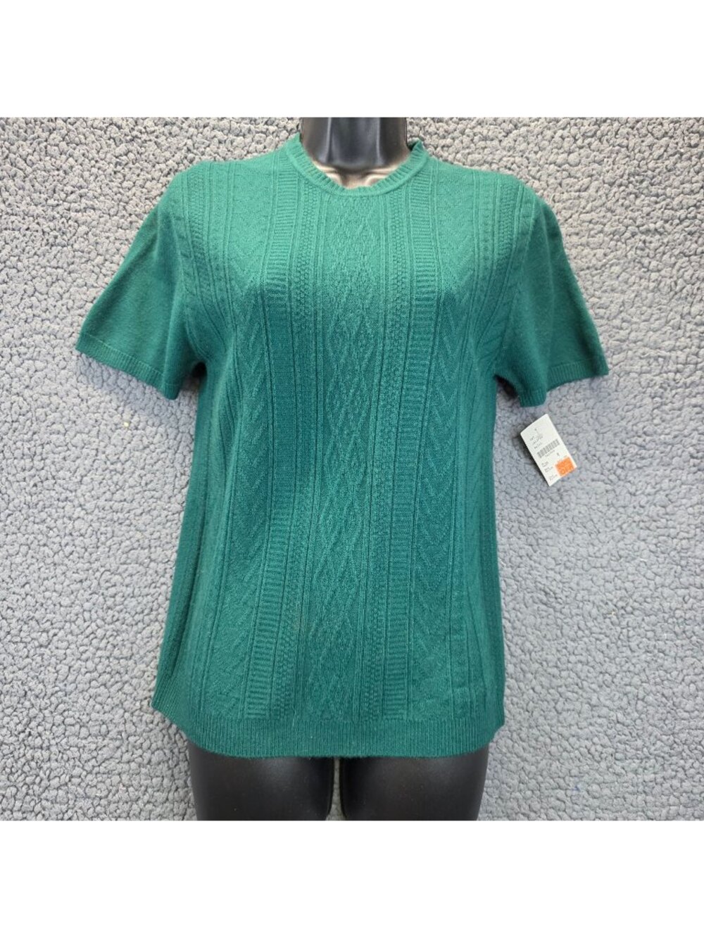 Vintage Koret Short Sleeves Cable Knit Sweater M Green Cottagecore Twee Preppy